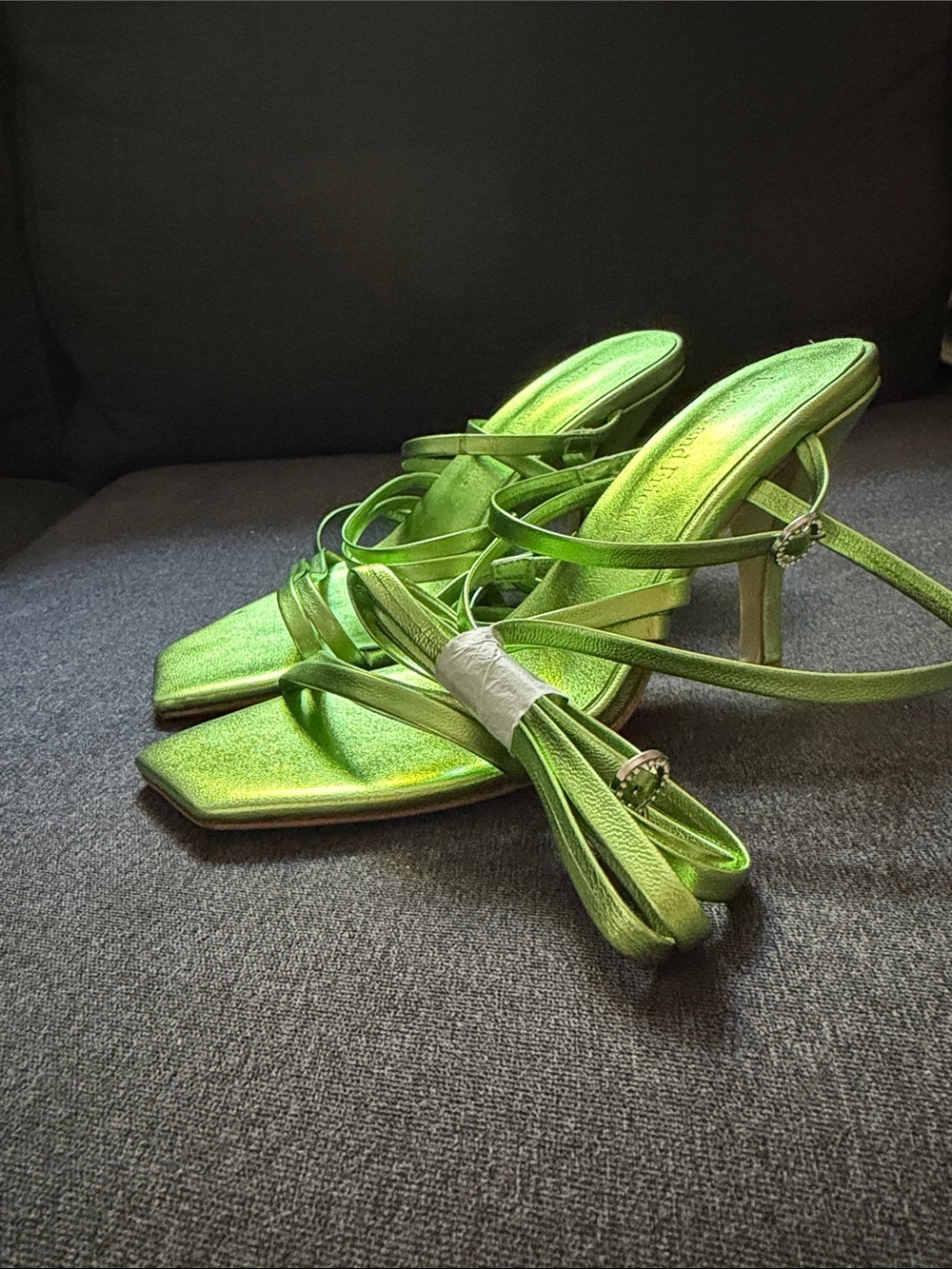 Lovers + Friends Metallic Lime Green Strappy Heeled Sandals - Picture 2 of 4